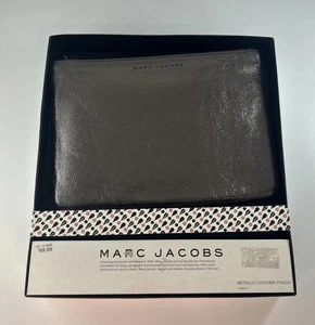 Neiman Marcus Leather Marc Jacobs Designer Metallic Pewter Pouch Clutch Purse - Picture 1 of 3