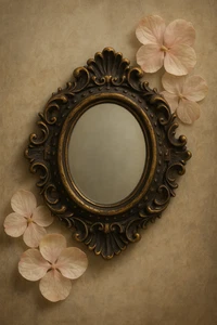 Vintage Barock Stil Spiegel mit floraler Spitze Rückseite | Oval Wandbehang 7"x6" | R - Bild 1 von 9
