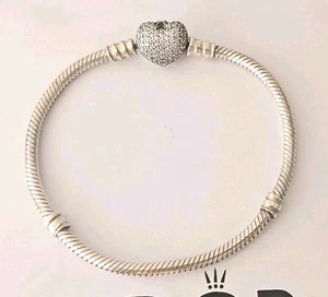 Genuine Silver Pandora Moments Snake Pave Heart Clasp Charm Bracelet 17cm S925 - Picture 1 of 9