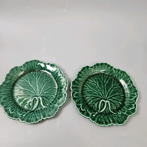 Wedgwood Green Cabbage Majolica Plates Leaf Pair Vintage 20cm (2) - Picture 1 of 20