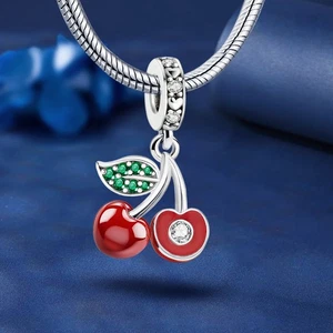 S925 Sterlingsilber Kirsche Charm Perlen passend für Armbänder Zum Selbermachen Schmuck Frauen Geschenk - Bild 1 von 7