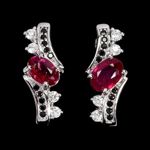 925 Sterling Silver Earrings Oval Ruby 6x4mm Spinel Natural Gemstone Jewelry - Picture 1 of 13