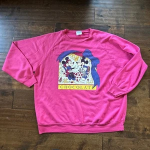 Vintage XL Minnie Mouse Chocolate Disney Shirt Sweatshirt Crewneck Pink Made USA - Picture 1 of 11