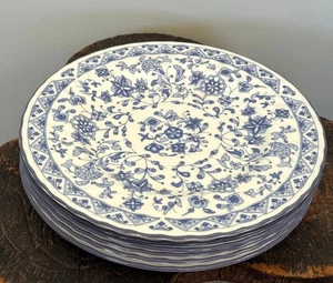 Six Minton Shalimar 8" Salad Side Plates Blue White Floral English Bone China - Picture 1 of 6