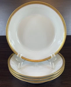 4 antiche insalatiere zuppiera GDA Limoges France avorio 7 1/2” bordate oro - Foto 1 di 12