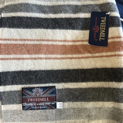Tweedmill 100% Pure Lambswool Cashmere Throw Blanket 50”x 70” Grey Striped NWT - Image 1 of 4