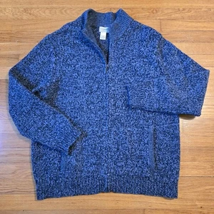 Maglione LL Bean uomo XL alto 100% lana di agnello straccio full zip cardigan maglia blu - Foto 1 di 9