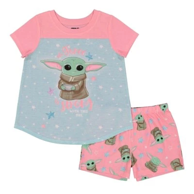 Sz 4-16 Baby Yoda Pajamas Set Star Wars Girls T Shirt Shorts Grogu Pink S M L XL - Image 1 of 2