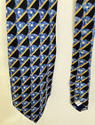 Burton menswear pure silk blue gold multi geometric smart tie 3.5" wide 53" long
