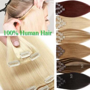 LIQUIDACIÓN 100% Extensiones de Cabello Humano Clip En Real Remy Cabeza Completa 8 piezas RUBIO EE. UU. - Imagen 1 de 34