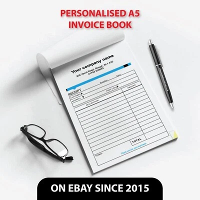 INVOICE BOOK PERSONALISED DUPLICATE A5 NCR PAD PRINT RECEIPT ESTIMATE BOOKS - Image 1 of 4