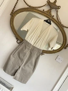 COS Gathered Zip-up Dress Off-white Grey / Brown Knee Length MIDI Size EUR 34 XS - Picture 1 of 6