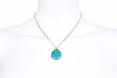 Argento Vivo 283677 Women's Beaded Stone Pendant Necklace - Gold/ Turquoise - Image 1 of 2