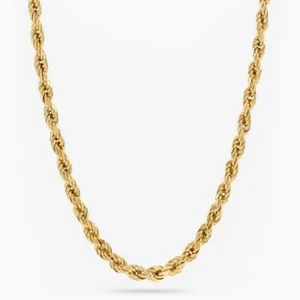 4mm Rope Chain In 14k Solid Yellow Gold With Lobster Clasp for men's 24" Chain - Picture 1 of 4