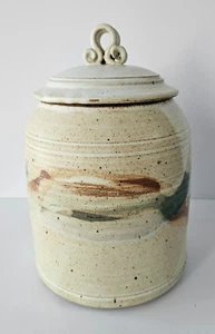 Artisan Pottery Large Canister Stoneware Hand Made Vintage 11 " tall - Picture 1 of 10