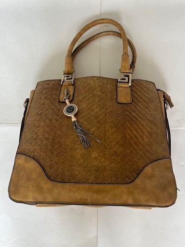 Versace Borsa shopping tote in ecopelle fissaggi colore marrone chiaro oro