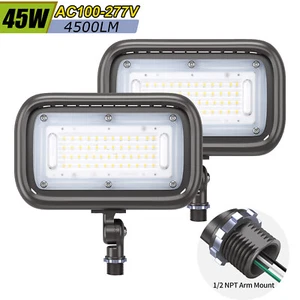 2 Pack Mini LED Flood Light Fixture with 1/2" NPT Adjustable Knuckle Mount 45W - Picture 1 of 14