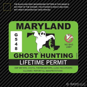 Maryland Ghost Hunting Permit Sticker Self Adhesive Decal Paranormal Hunter MD - Foto 1 di 1