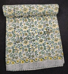 Indian Floral Print Hand Block Quilt Blanket Cotton Bedspread Throw Bedding Quil - Picture 1 of 11