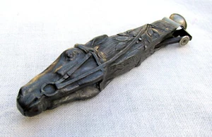 ANTIQUE ART NOUVEAU 3-DIMENSIONAL FIGURAL HORSE HEAD CIGAR/CHEROOT CUTTER c.1910 - Picture 1 of 11