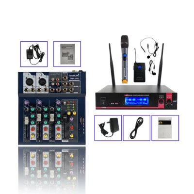 Handheld W/Headset Lavalier Lapel Microphone 4-Channel Sound Mixing USB Console  - Image 1 of 4