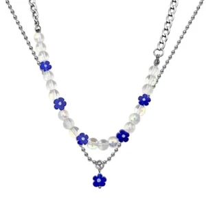 2Pieces Chain Choker Chain Necklaces Pendant Necklaces Flower Bead Necklaces - Picture 1 of 7