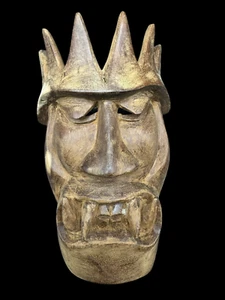 Wood Mask 7" x 3" Dragon Warrior Tribal Carving Wall Decor - Picture 1 of 9