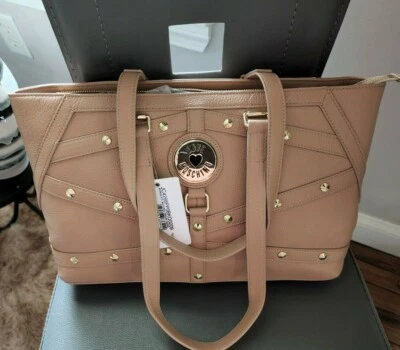 Love Moschino Women Taupe Pebbled Leather Gold color Logo, Studs Tote Bag, NWT  - Image 1 of 4