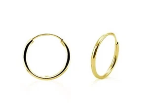 10K Yellow Gold Hoop Earrings Plain Endless Minimalist Hoops 14 x 1.2mm - Picture 1 of 5