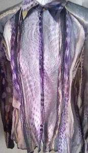 Luisa Cerano    Pure Sheer Silk Purple Animal Print Blouse sz10. Beautiful. - Picture 1 of 4