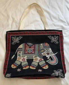 UNIQUE HANDMADE THAI NEW BOHO ELEPHANT TAPESTRY ZIP TOTE EMBROIDERED FLORAL BAG - Picture 1 of 3