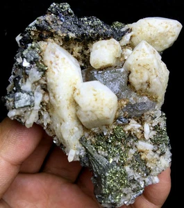 269g Natural skeletal Elestial Candle QUARTZ Crystal& Chalcopyrite &Fluorite #52 - Picture 1 of 11