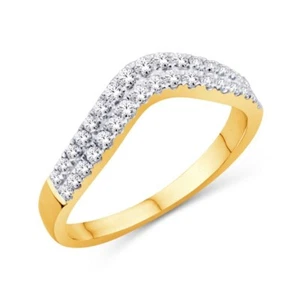 0.33cttw Diamond Wedding V Shaped Band 10k Yellow Gold Womens Ring Two row - Picture 1 of 2