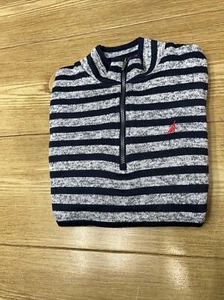 Boys Knitted Sweater Size 7 Nautical Blue Striped 1/4 Zip Loungewear Pullover - Picture 1 of 18