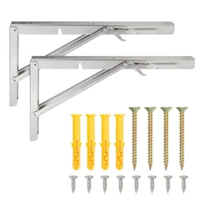 2x Folding Shelf L Brackets w/ Locking Hinge Wall Mounted for Heavy Duty 12"(C) - Picture 1 of 7