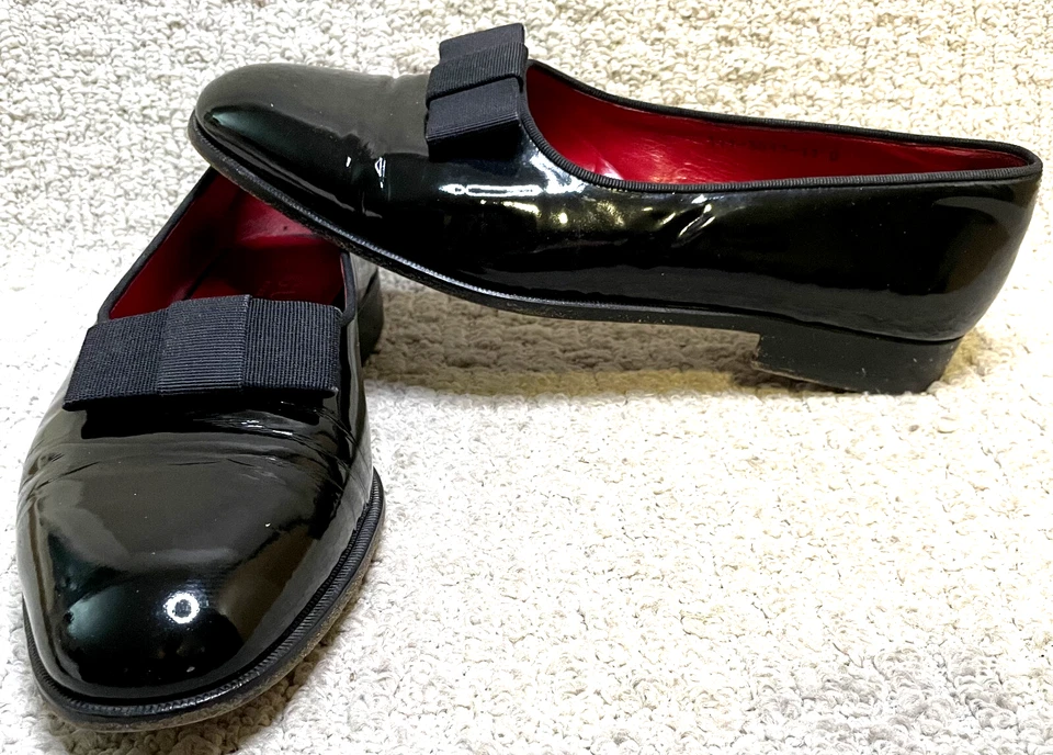 Gucci Patent Leather Opera Tuxedo Loafers Shoes Mens 11D Crossgrain Ribbon Bow - Image 1 of 4