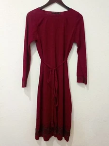 GUDRUN SJODEN LONG SLEEVE EMBROIDERED LINEN BOAT NECK DRESS WAIST STRAP SZ L - Picture 1 of 9