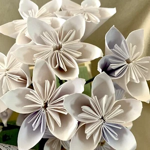 16 Paper Flowers. Handcrafted. Bridal. Home Decor. 4 Large-12 Small. White/Ecru. - Picture 1 of 14