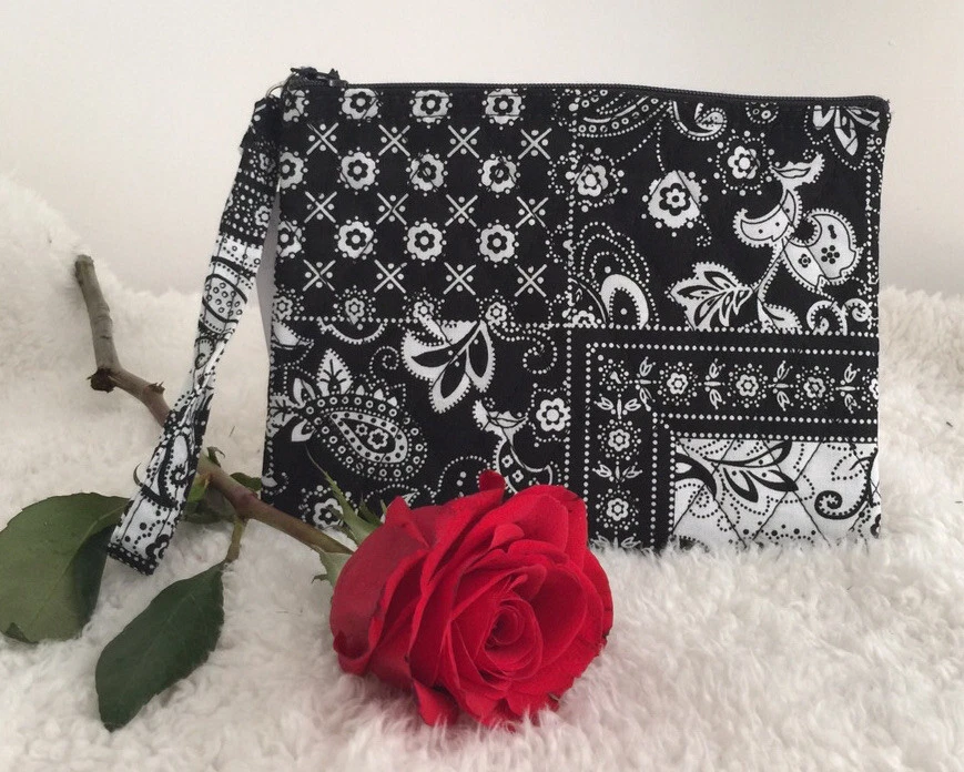 Ручной работы деньги монета-ID-кредитная карта кошелек с ремешком сумочки мешок черный квилтинг - Изображение 1 из 4