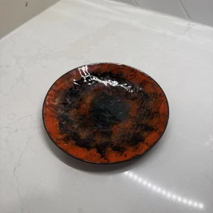 Vintage Enamel over Copper 5.75”Trinket Dish Abstract Red With Black - Picture 1 of 9