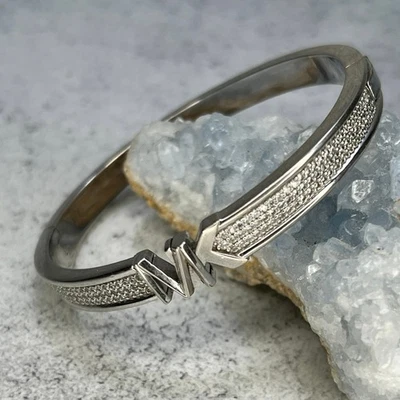 Michael Kors MK logo Silvertone pace rhinestone clamper bracelet - Image 1 of 4