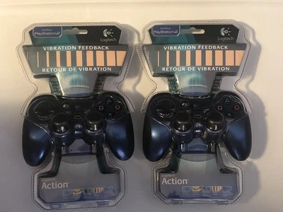 (2) Logitech PlayStation 2 Action Controllers Vibration Feedback (HAS CORD) - Image 1 of 4