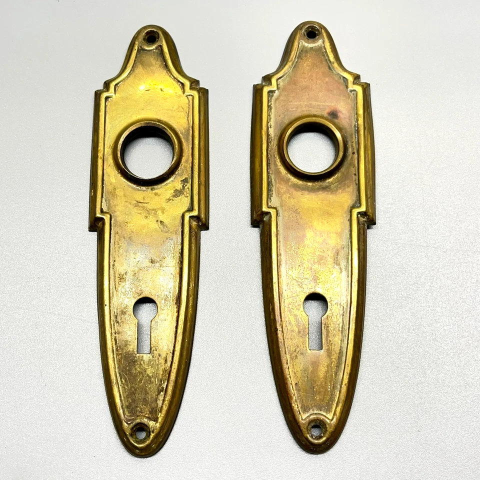 Pair of Antique Door Knob Backplate Escutcheons Brass / Bronze Colonial Art Deco - Image 1 of 4