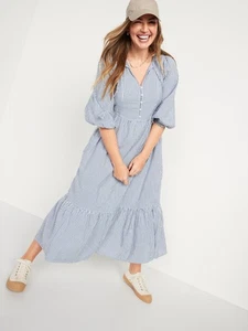 Old Navy Womens Tiered Midi Prairie Dress Size S Boho Cottagecore Picnic Peasant - Picture 1 of 11