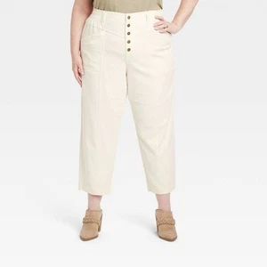 Knox Rose Women's Mid Rise 27" Tapered Full Cargo Pants Heavyweight, White, - Picture 1 of 3