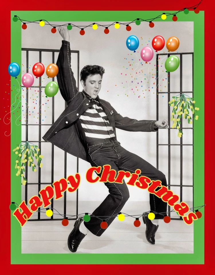 TRENDING TEXTILES Christmas Greeting Card Xmas A5 Blank Seasonal Cards Happy Elvis Fun Rocking