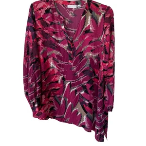 Susan Graver Gr. 16 rosa assymetrische Bluse Langarm Buttondown Bluse - Bild 1 von 10