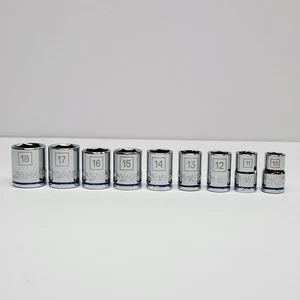 NEW - 9 PC KOBALT 3/8 INCH DRIVE CHROME METRIC 6 POINT SHALLOW SOCKET SET - Picture 1 of 24