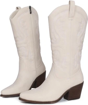 Womens Cowboy Boots Embroidered Western Cowgirl Mid Calf with Block...  - Image 1 of 4