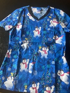 Frosty The Snowman Cherokee Scrubs Warner Bro Tooniforms V Neck Top TF671 FRNR - Picture 1 of 4